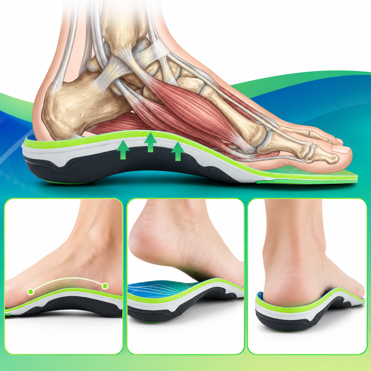 Detailansicht der tiefen Fersenaufnahme der Arkovia orthopädischen Einlegesohle