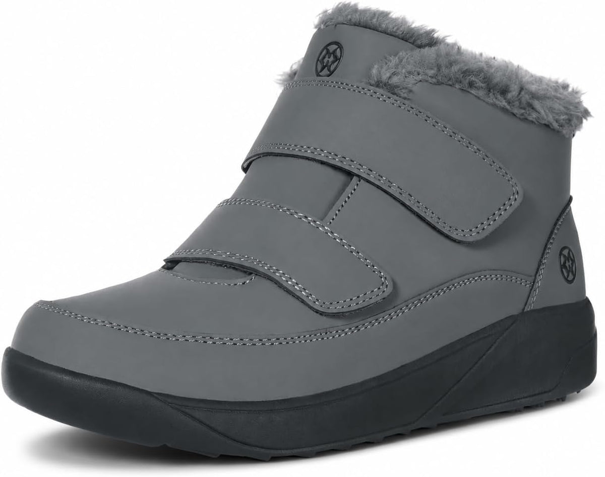 Borvan Herren Winter-Knöchelstiefel mit Klettverschluss in Grau