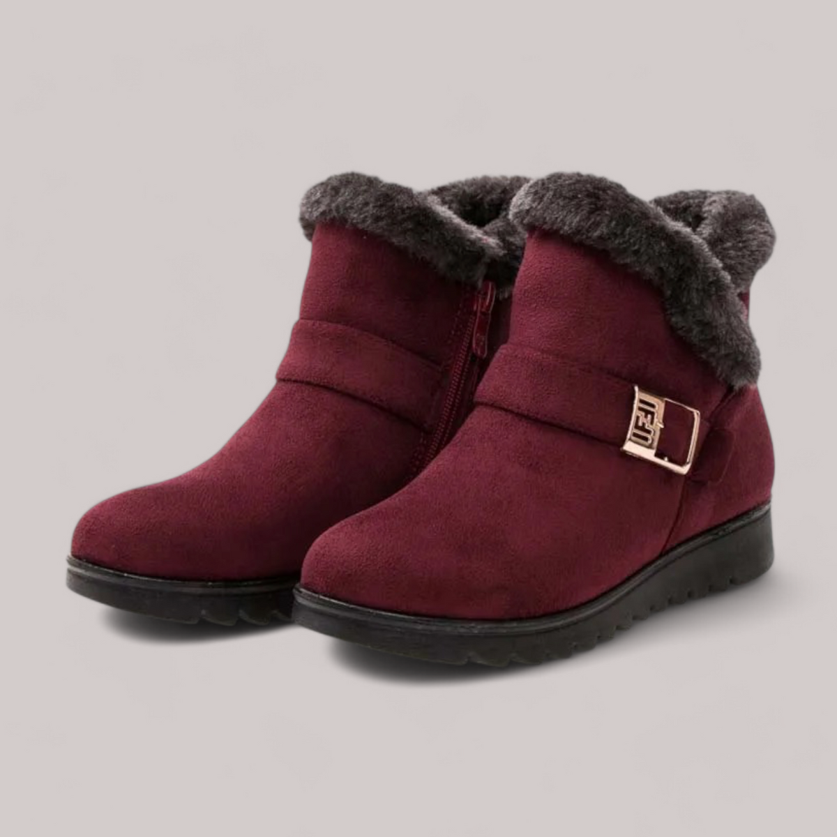 Seitenansicht der warmen Damen Ankle Boots mit Wildleder-Obermaterial