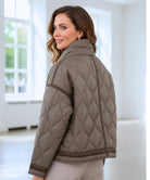 Pufferjacke Damen Mokka mit Hochkragen und Reißverschluss