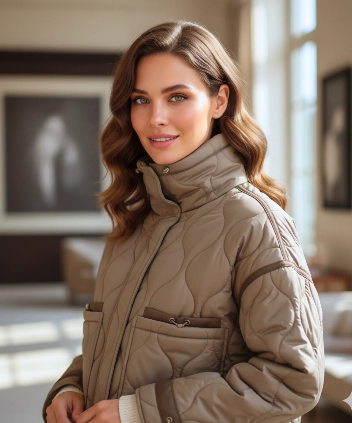 Oversized Pufferjacke Damen Weiß – Seitenansicht
