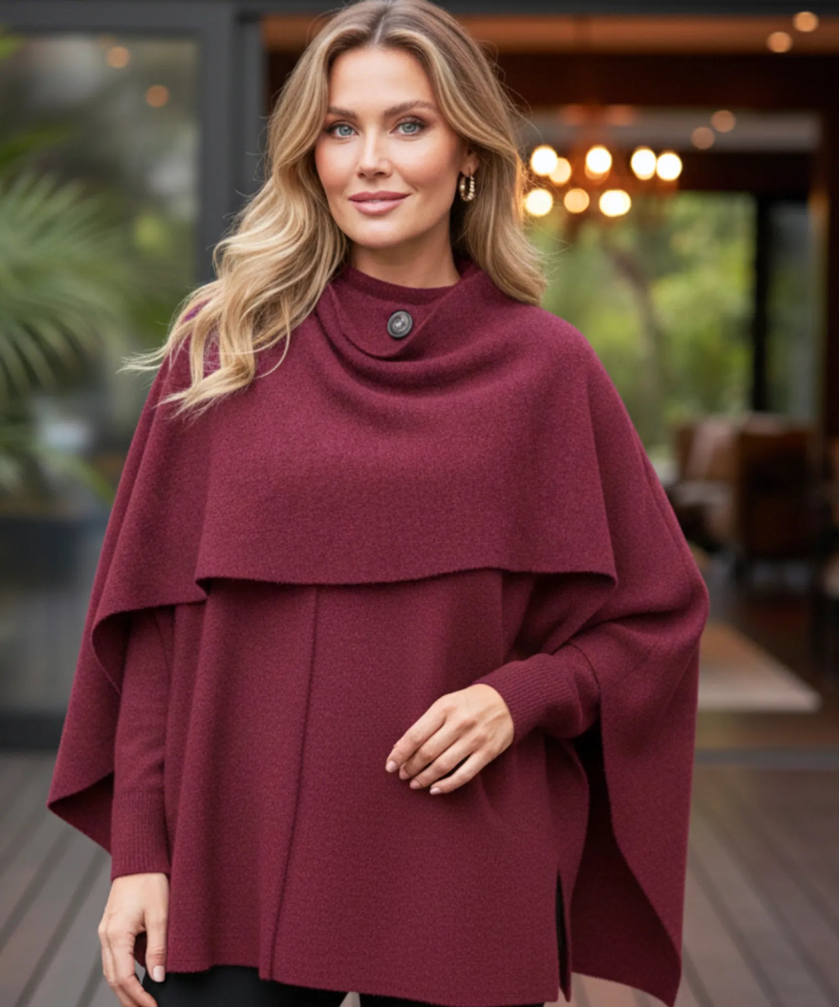 Damen Oversized Wollmantel in Burgund mit Schaltkragen
