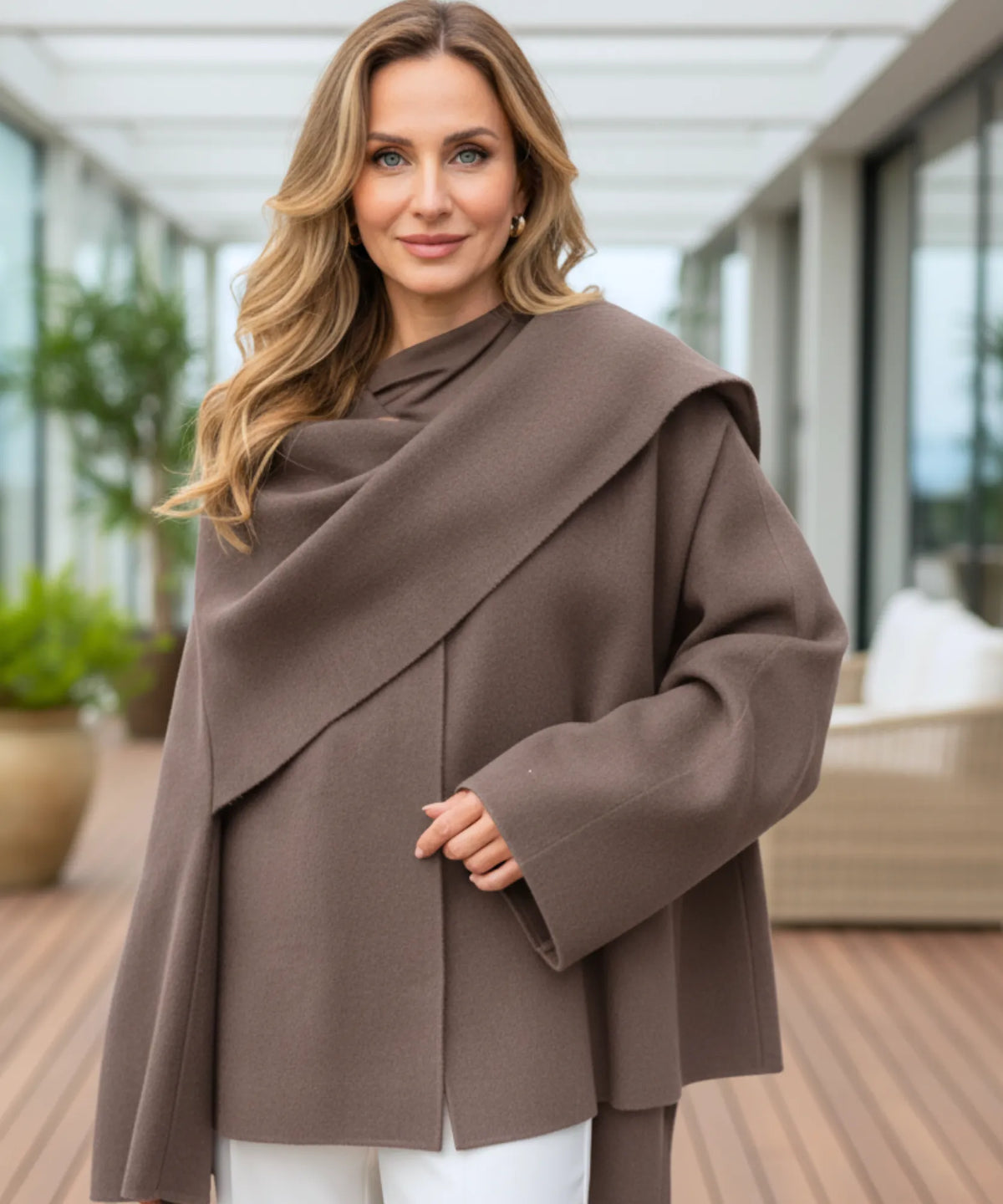 Damen Oversized Wollmantel – Anti-Pilling-Oberfläche Nahaufnahme