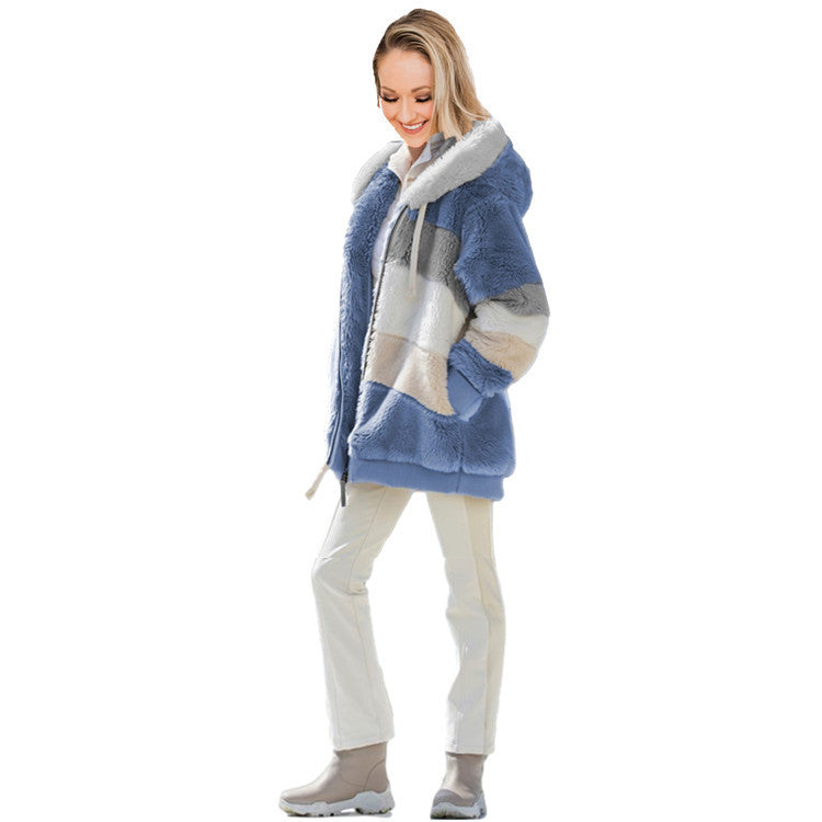 Damen Plüsch-Jacke in Khaki – lockerer Cardigan-Schnitt