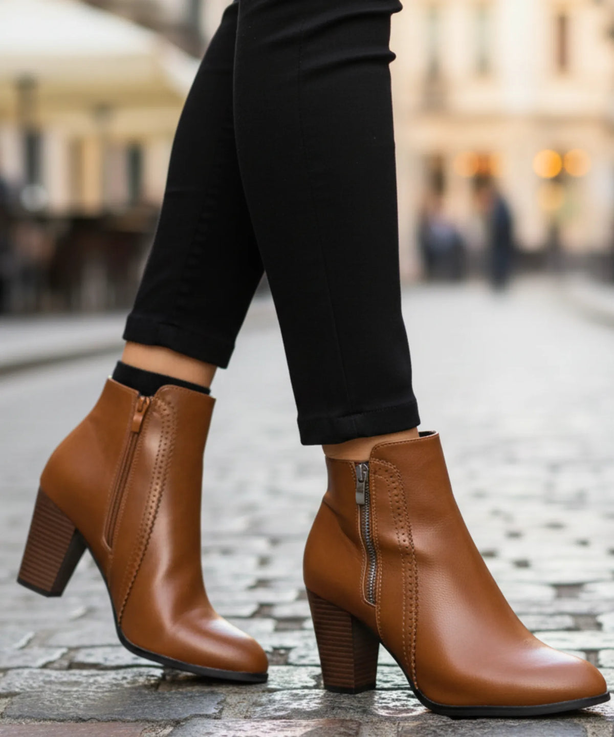 Damen-Stiefeletten mit poliertem Reißverschluss-Zugriemen