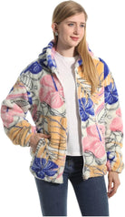 Florinda Damen Teddy-Fleece-Jacke mit Blumendruck und Kapuze – Vorderansicht