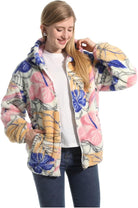 Damen Fleece-Jacke mit buntem Blumenmuster und durchgehendem Reißverschluss