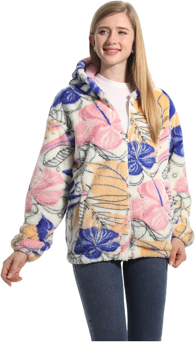 Damen Teddy-Fleece-Jacke mit Vordertaschen und entspannter Passform