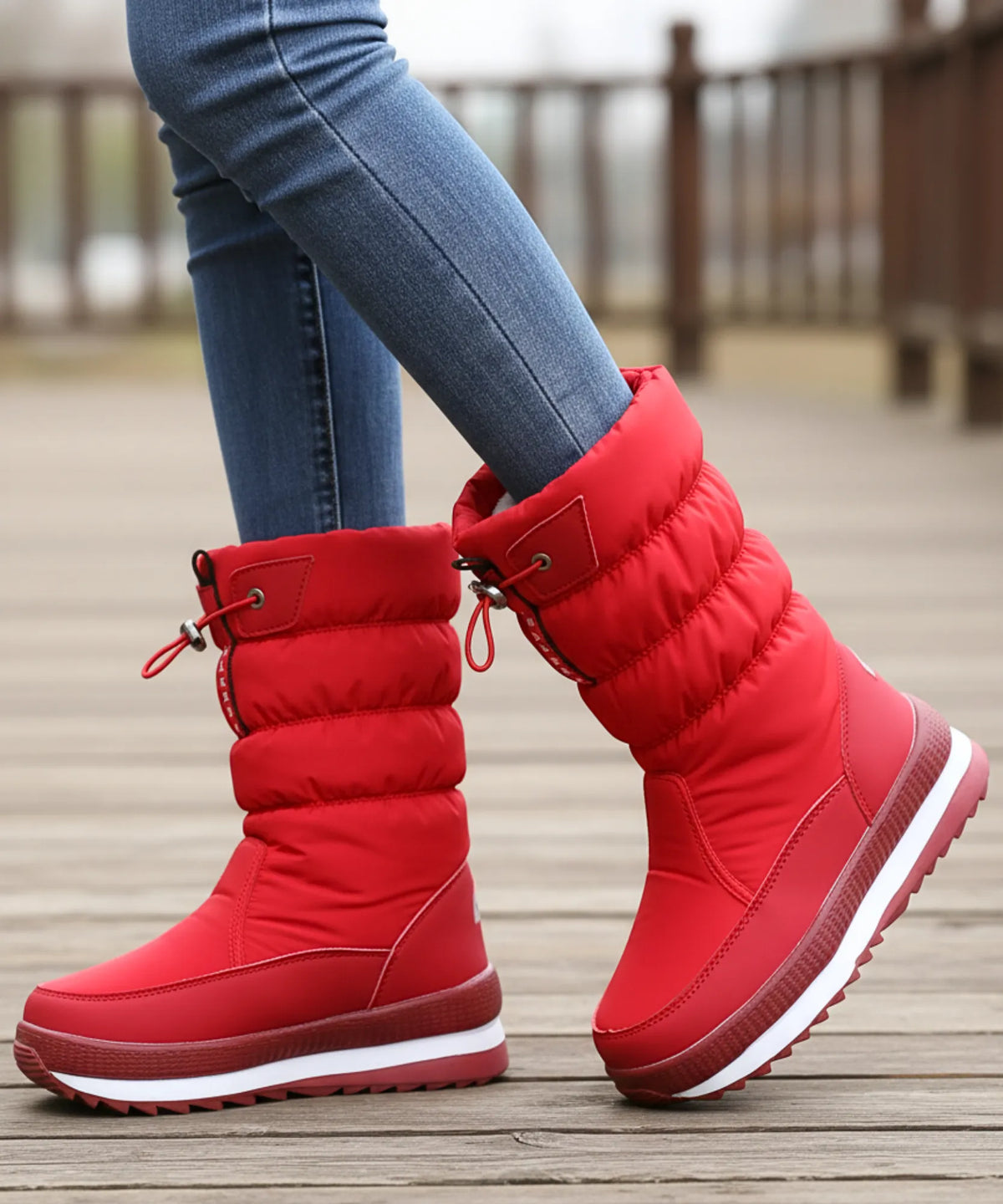 Damen Puffer-Stiefel Sherpa-Futter Wärmedetail Innenansicht