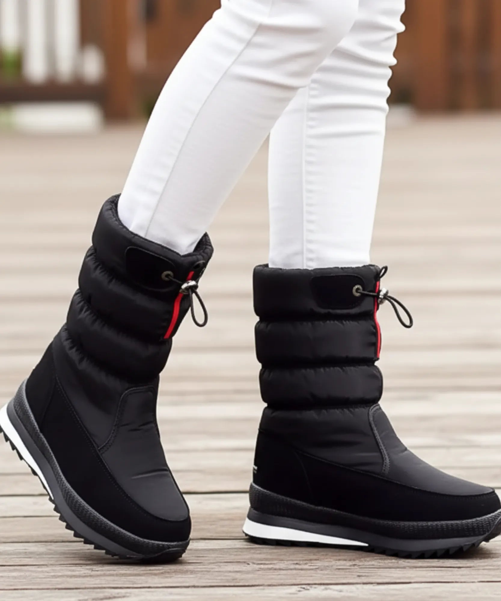 Frida Damen Schneestiefel seitlicher Reißverschluss Nahaufnahme schwarz