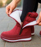 Damen wasserdichte Puffer-Stiefel Sherpa-Futter Seitenansicht schwarz