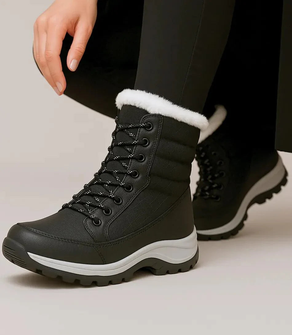 Damen Stiefel Schwarz-Weiß mit gestepptem Schaft und rutschfester Sohle
