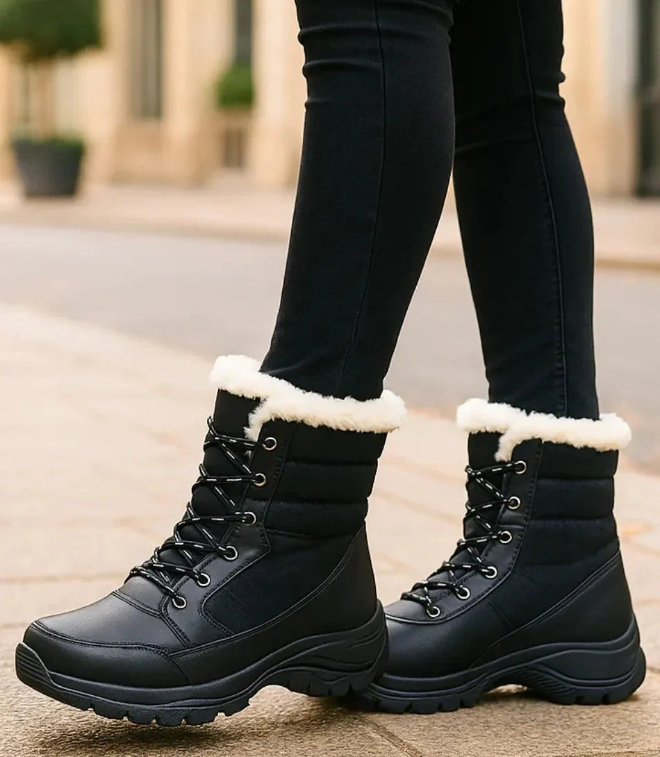 Wasserdichte Schneestiefel Elfenbein mit Gummisohle und tiefem Profil