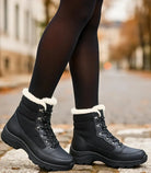 Marineblaue Schneestiefel für Damen – Schnürverschluss und breite Plattformsohle