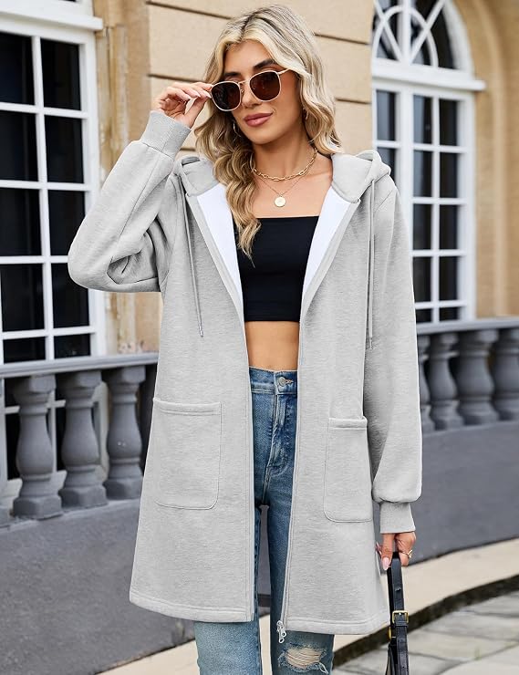 Damen lange Kapuzenjacke 2XL – Größentabelle und Passformdetail
