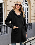 Damen lange Jacke mit durchgehendem Reißverschluss – Seitenansicht