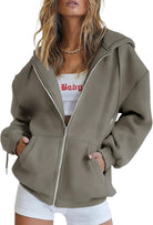 Finnea Damen Oversized Hoodie in Hellbraun mit Reißverschluss und Kapuze