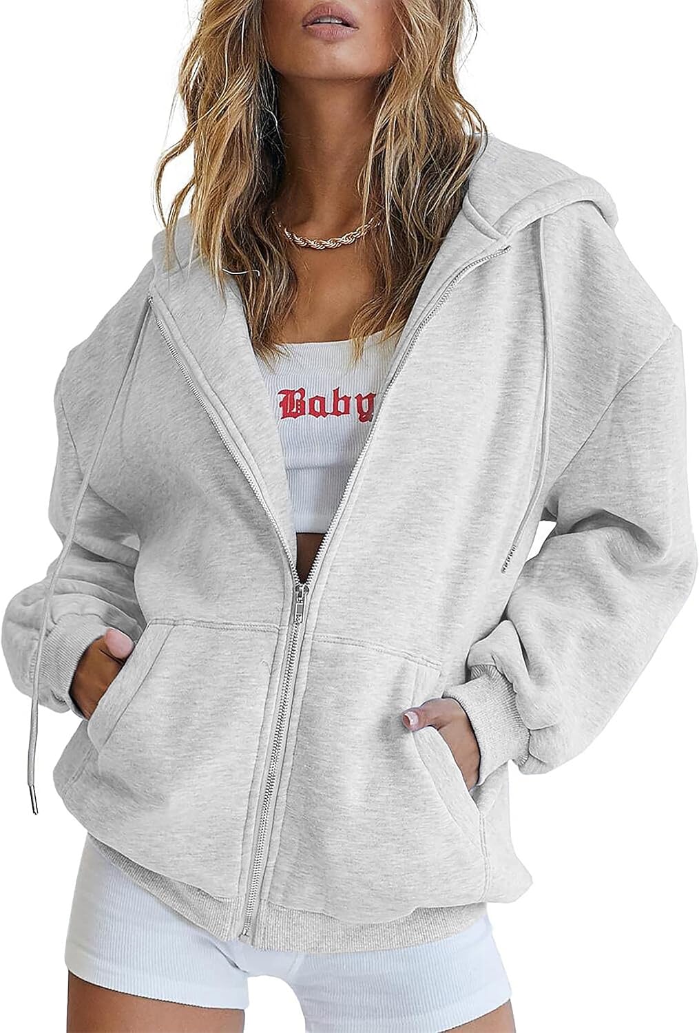 Dunkelgrauer Damen Oversized Hoodie mit Kapuze – Seitenansicht