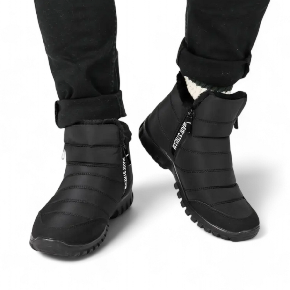 Herren Winterstiefel mit breiter Zehenbox und Plüschfutter – Innenansicht