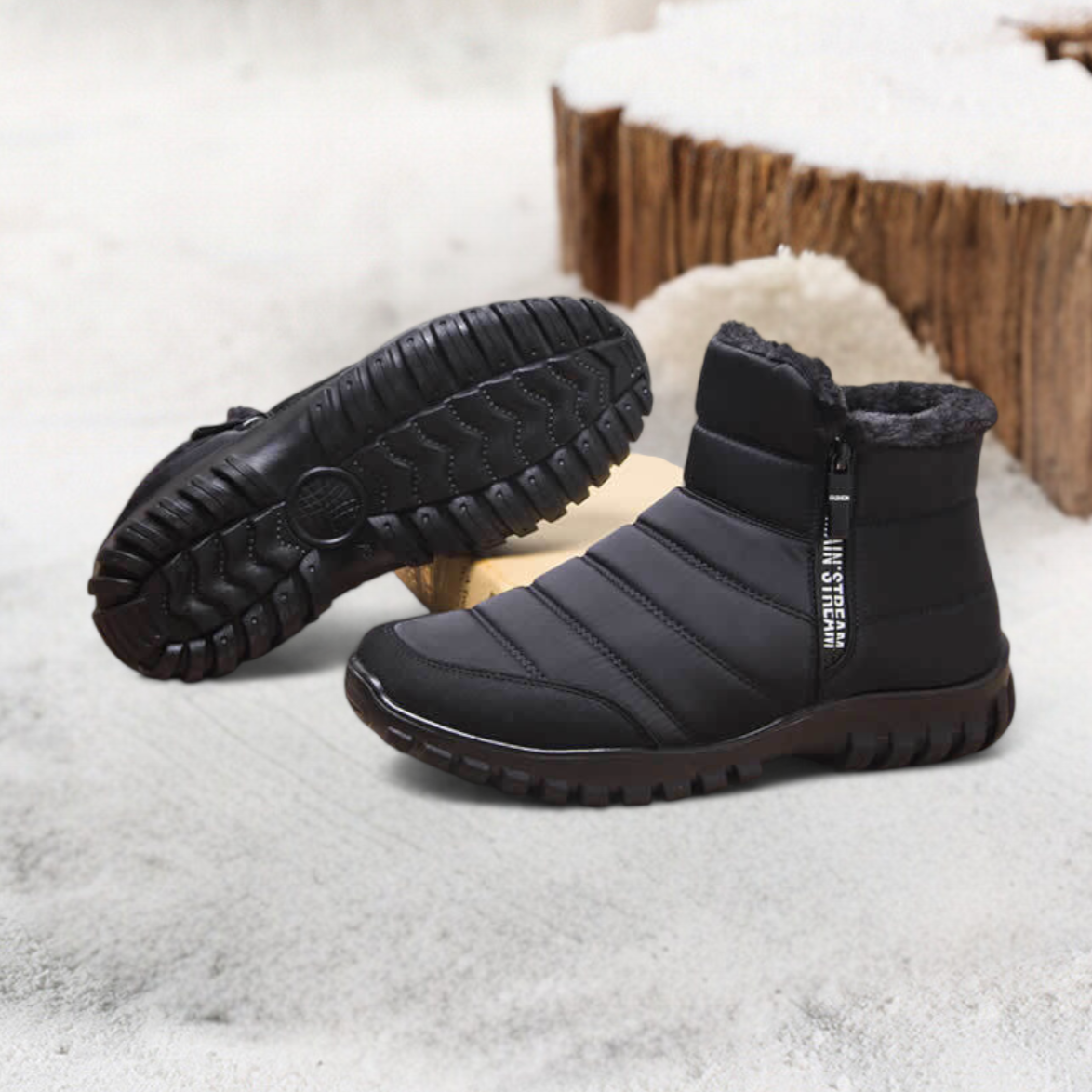 Borwin Winterstiefel Schwarz – Sohle mit Hochgrip-Profil Unteransicht