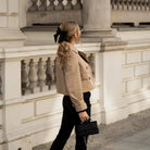 Braune Damen Crop-Jacke aus Polyester mit Knopfdetails und Taschen