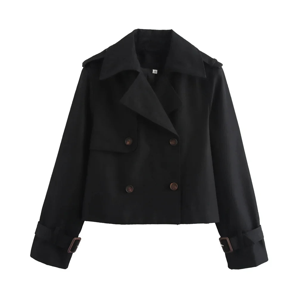Damen Crop-Jacke Braun – Rückenansicht mit langen Ärmeln und cleaner Linie