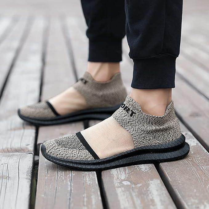 Valdor Herren Slip-on Strick-Sneaker in Khaki mit flexibler Sohle